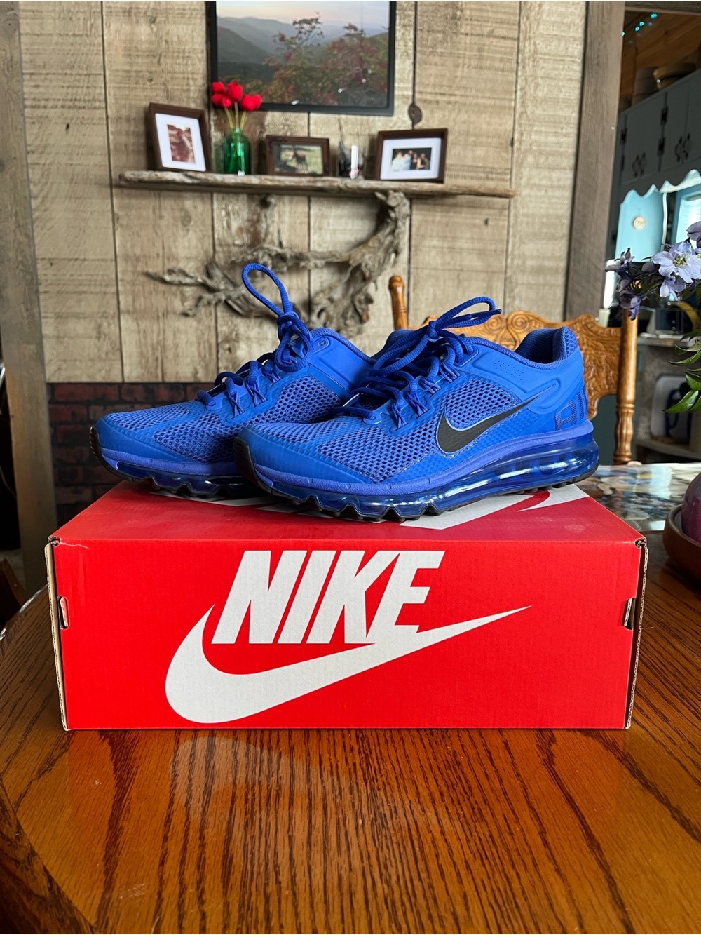 Nike Blue Mesh Air Max 2013 Sneakers with Black Swoosh - Picture 3 of 6